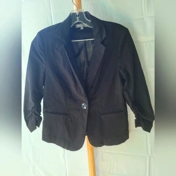 89th & Madison Black Jacket Blazer Ruched Sleeves Size Medium - Picture 1 of 5